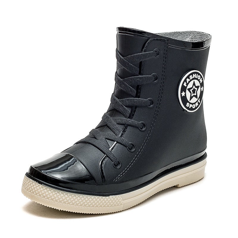 [A Generation Of Hair] Waterproof Shoes Women'S Rain Shoes Short Tube Students Korean Version Of Velvet Cotton Warm Non-Slip Rain Boots Plastic - Image 1